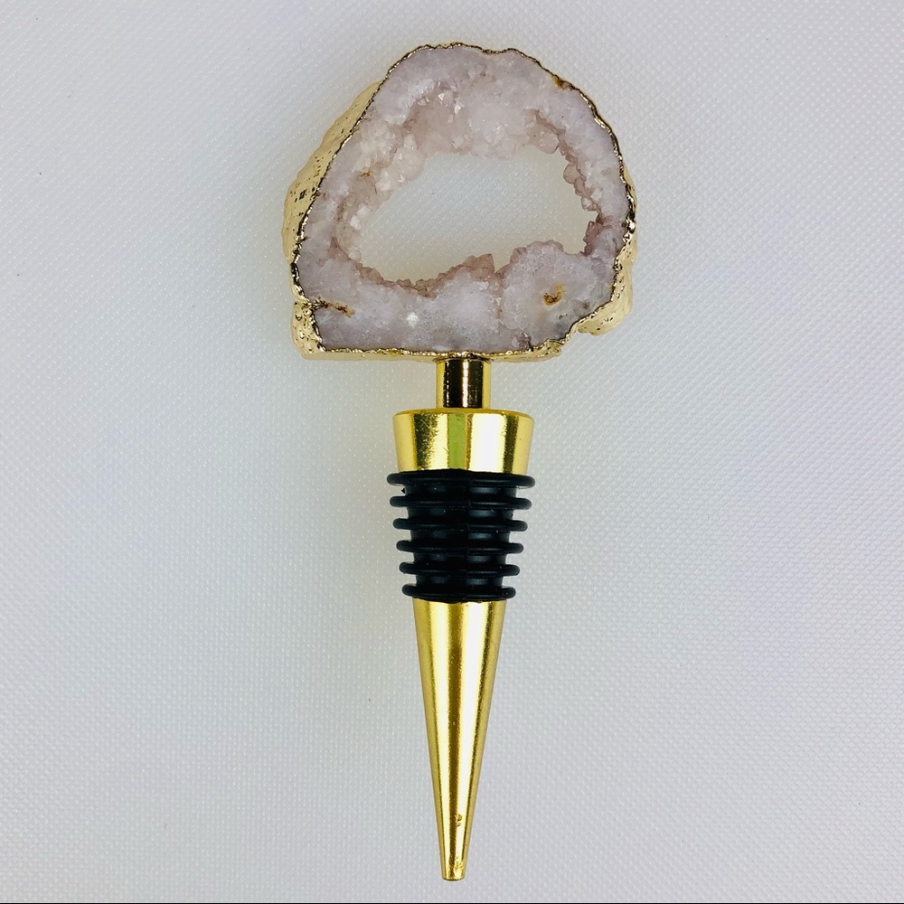 Clear Crystal Quartz Druzy Geode gold plated wine bottle stopper topper stone - Picture 4 of 13